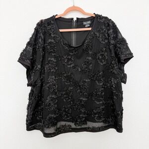 City Chic Womens Top Size XXL Black Floral Applique Mesh‎ Romantic Whimsigoth